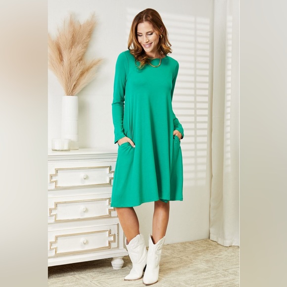 NEW**-Zenana Full Size Long Sleeve Flare Dress with Pockets OFFERS WELCOME - Picture 10 of 12